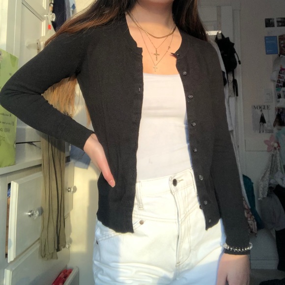 SOLD gap fitted black button up cardigan sweater - Picture 3 of 4